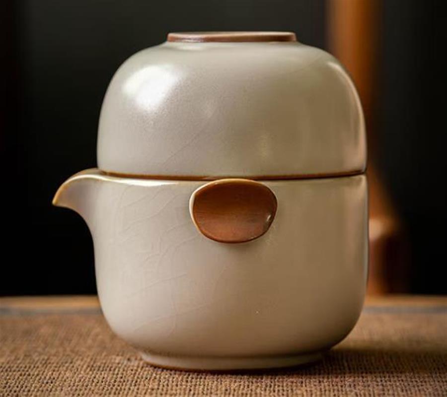 汝窑旅行茶具套装一壶二杯便携式单人随身泡茶装备