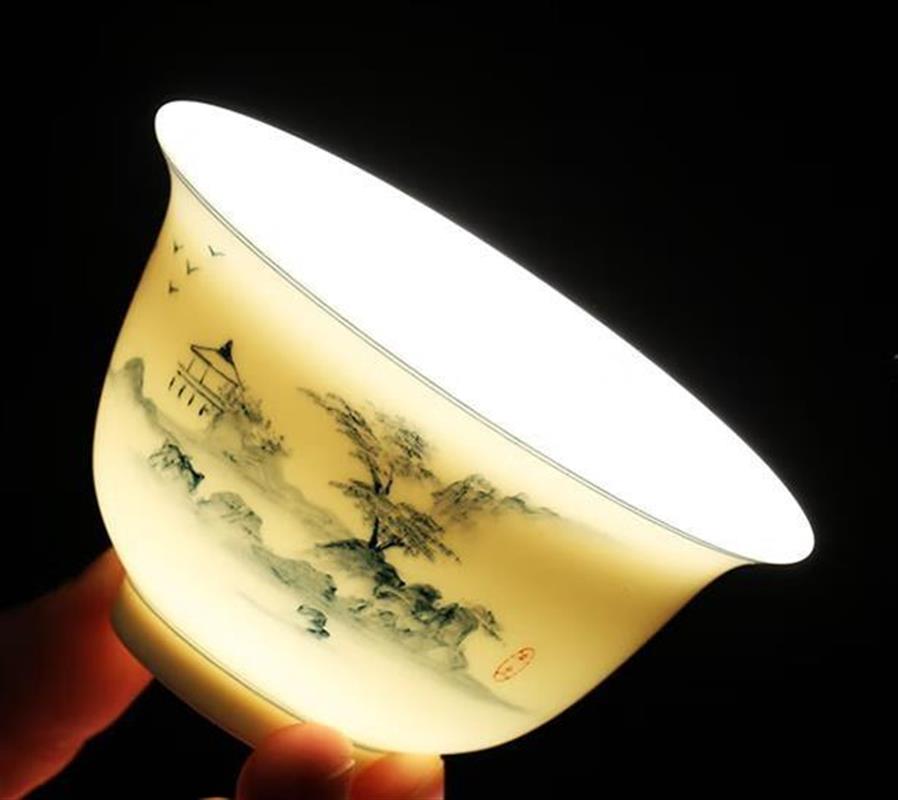 功夫茶具盖碗手绘青花山水薄胎瓷